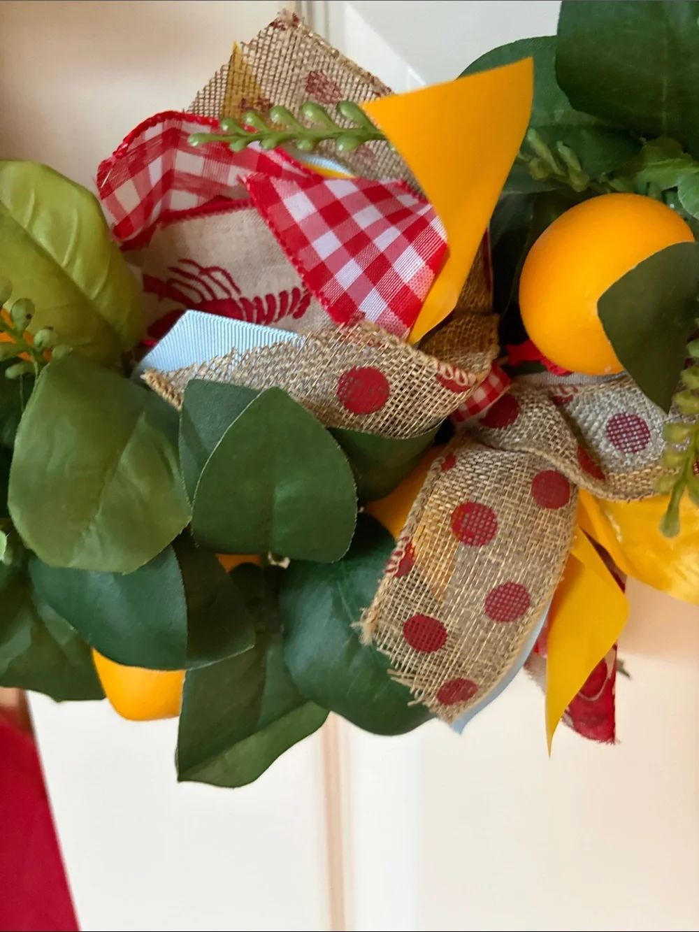 Coastal Lemon & Crawfish Holiday Wreath with Greenery - Yellow & Red